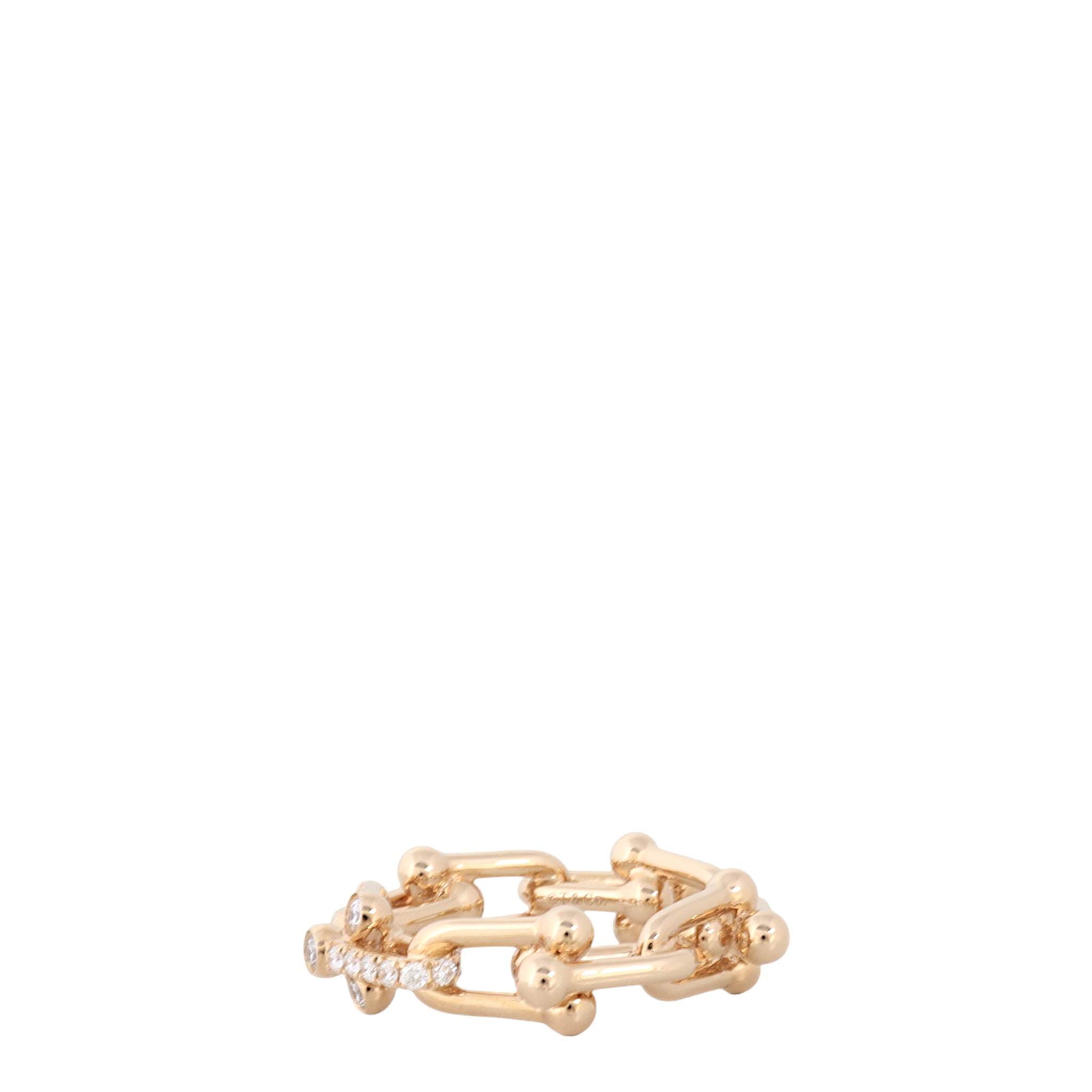 Tiffany & Co HardWear Link Diamond 18k Rose Gold Ring Small