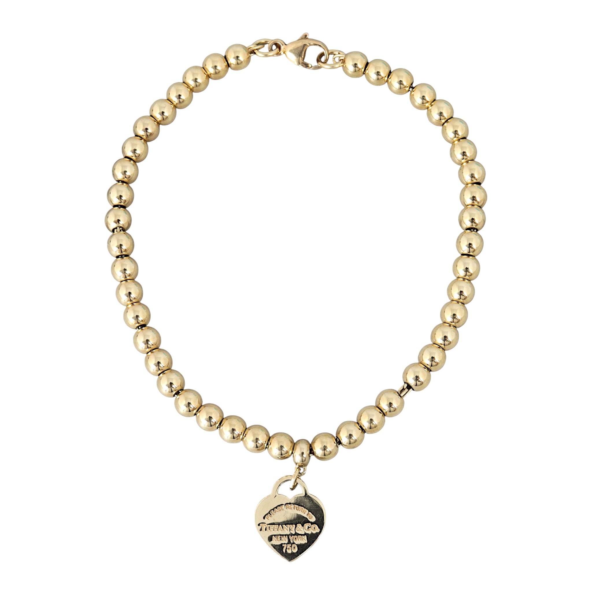 Tiffany & Co Return to Tiffany Heart Tag 18k Yellow Gold Beaded Bracelet