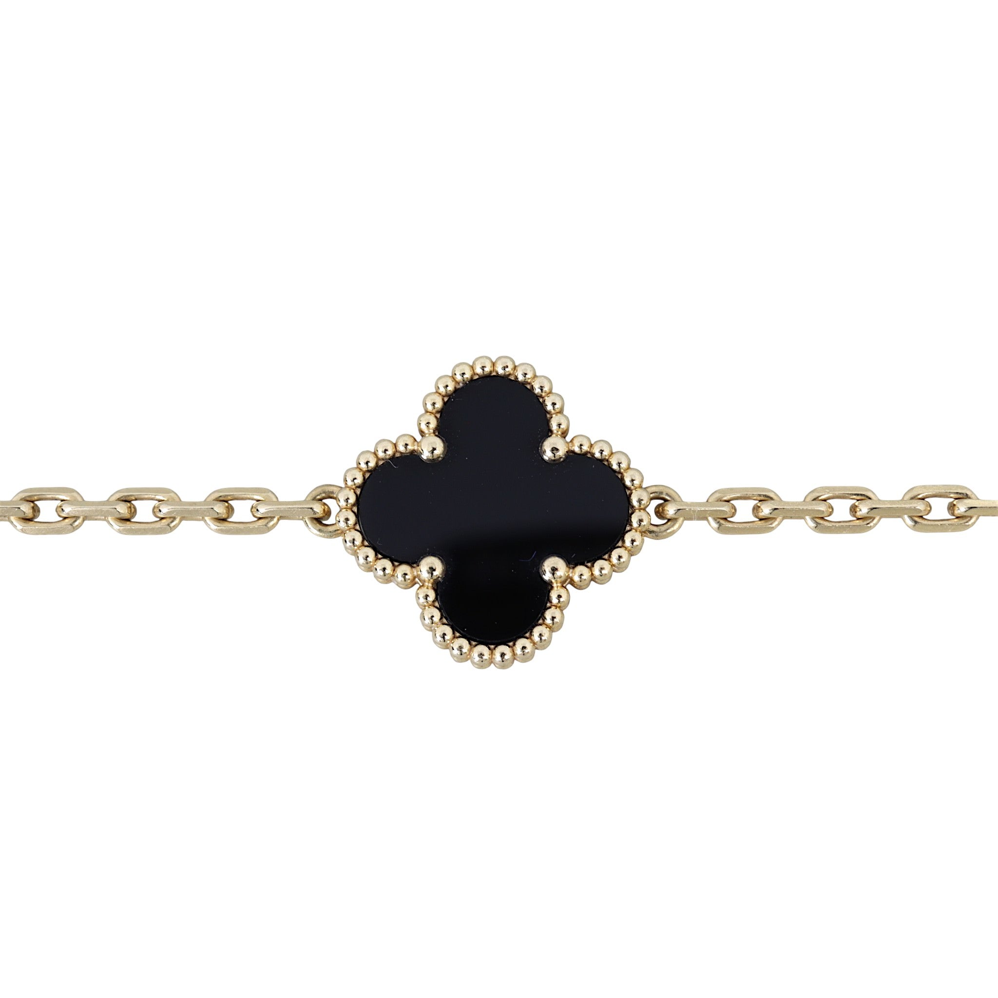 Van Cleef & Arpels Vintage Alhambra 5 Motif Onyx 18k Yellow Gold Bracelet