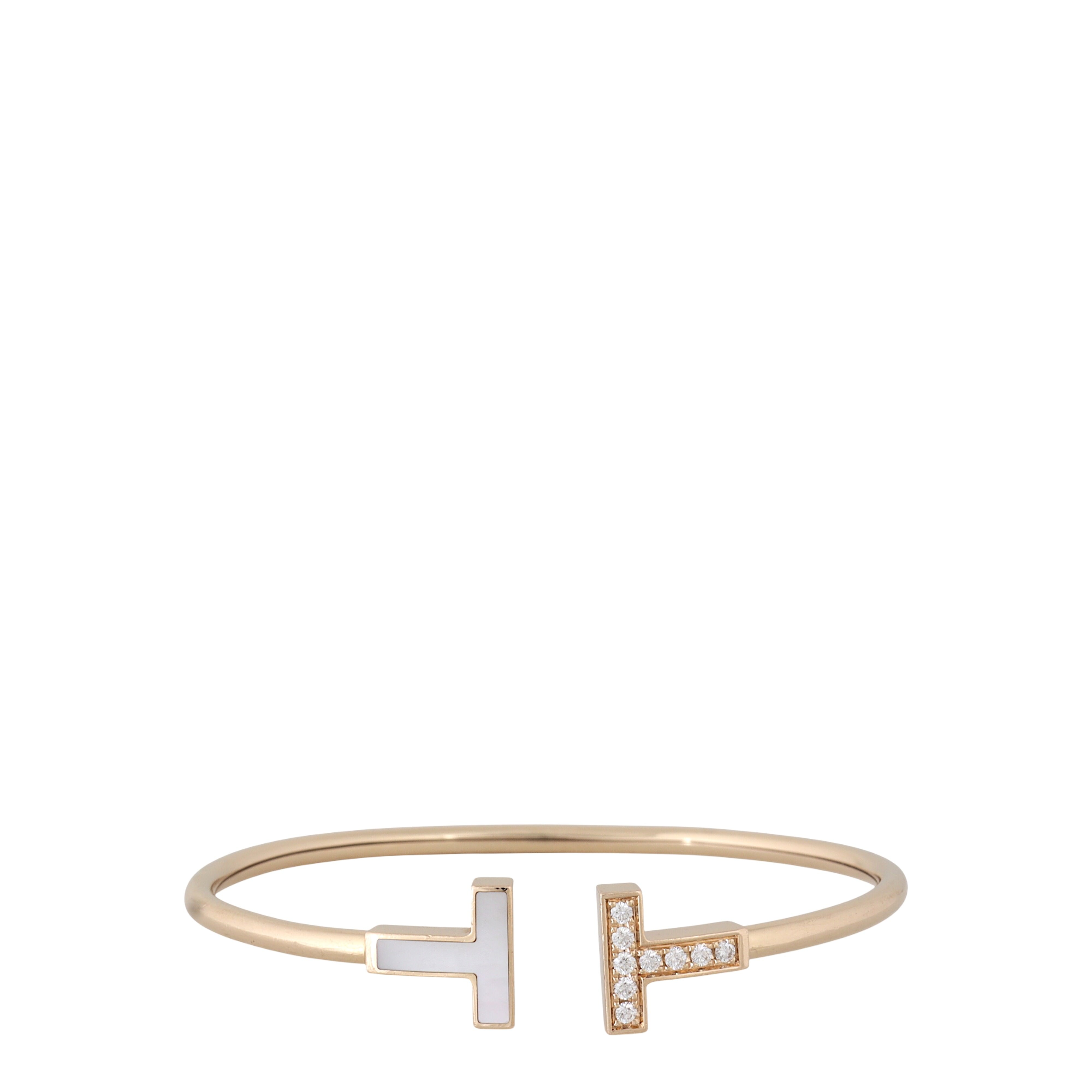 Tiffany & Co Tiffany T Wire Diamond Mother of Pearl 18k Rose Gold Bracelet