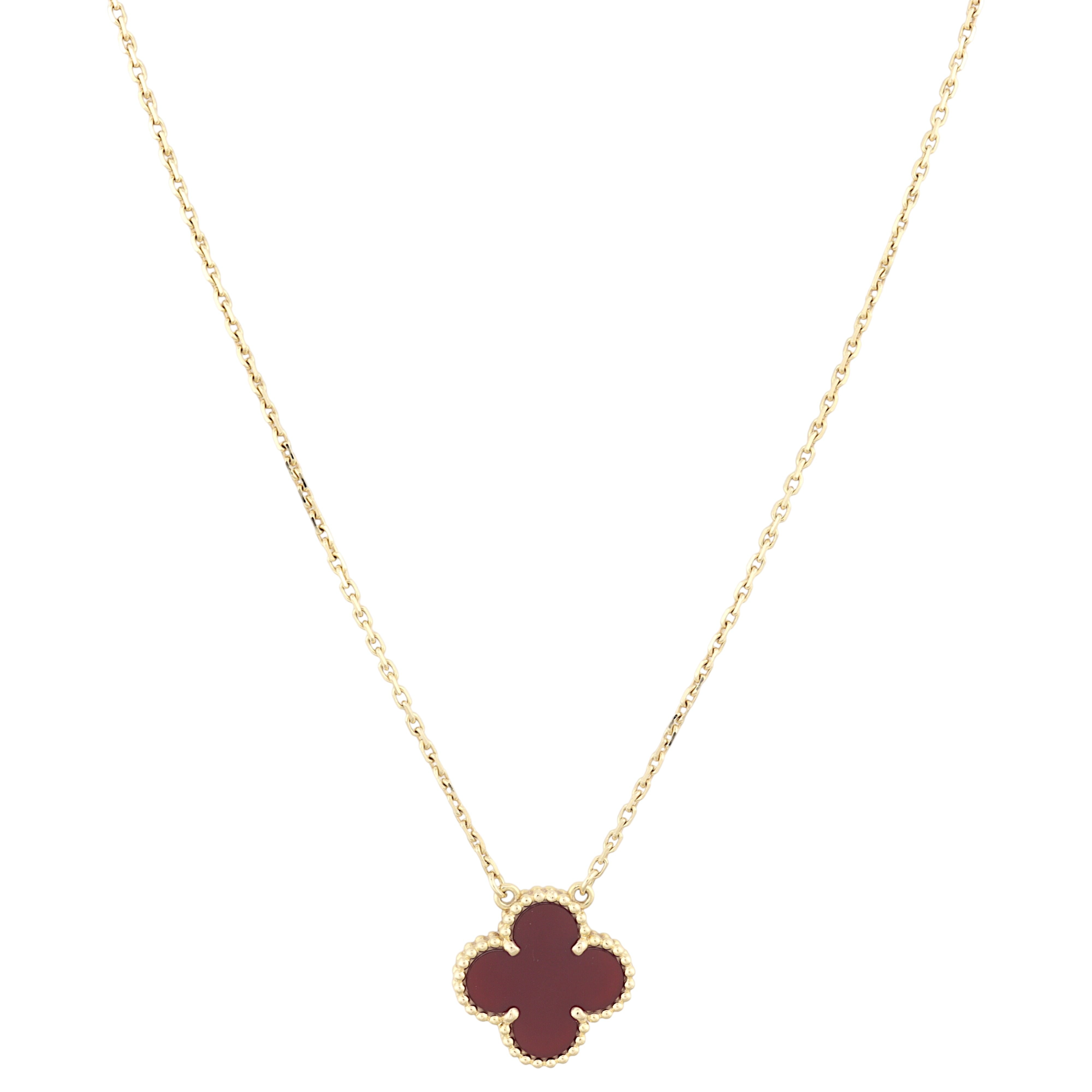 Van Cleef & Arpels Vintage Alhambra Carnelian 18k Yellow Gold Necklace