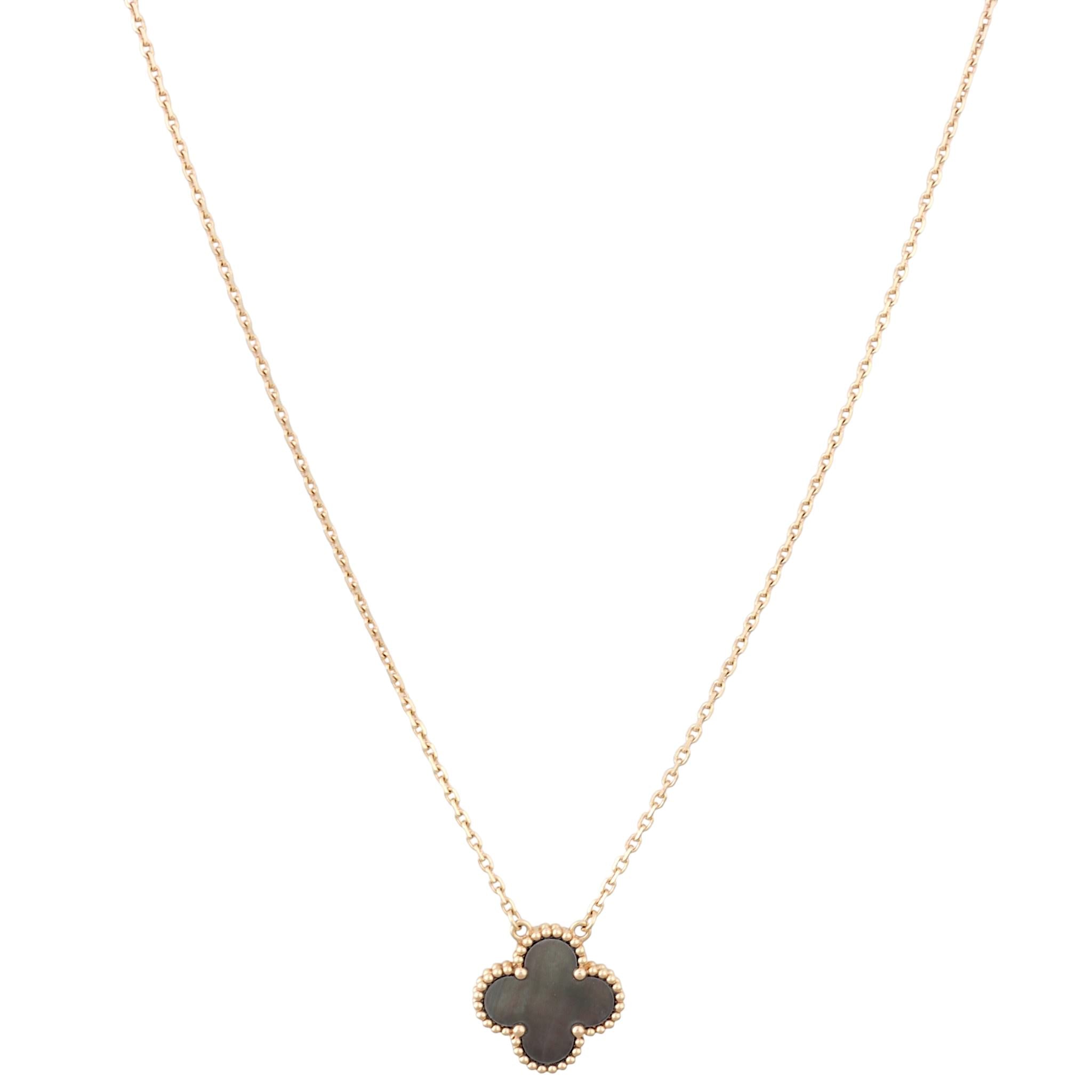 Van Cleef & Arpels Vintage Alhambra Grey Mother of Pearl 18k Rose Gold Necklace