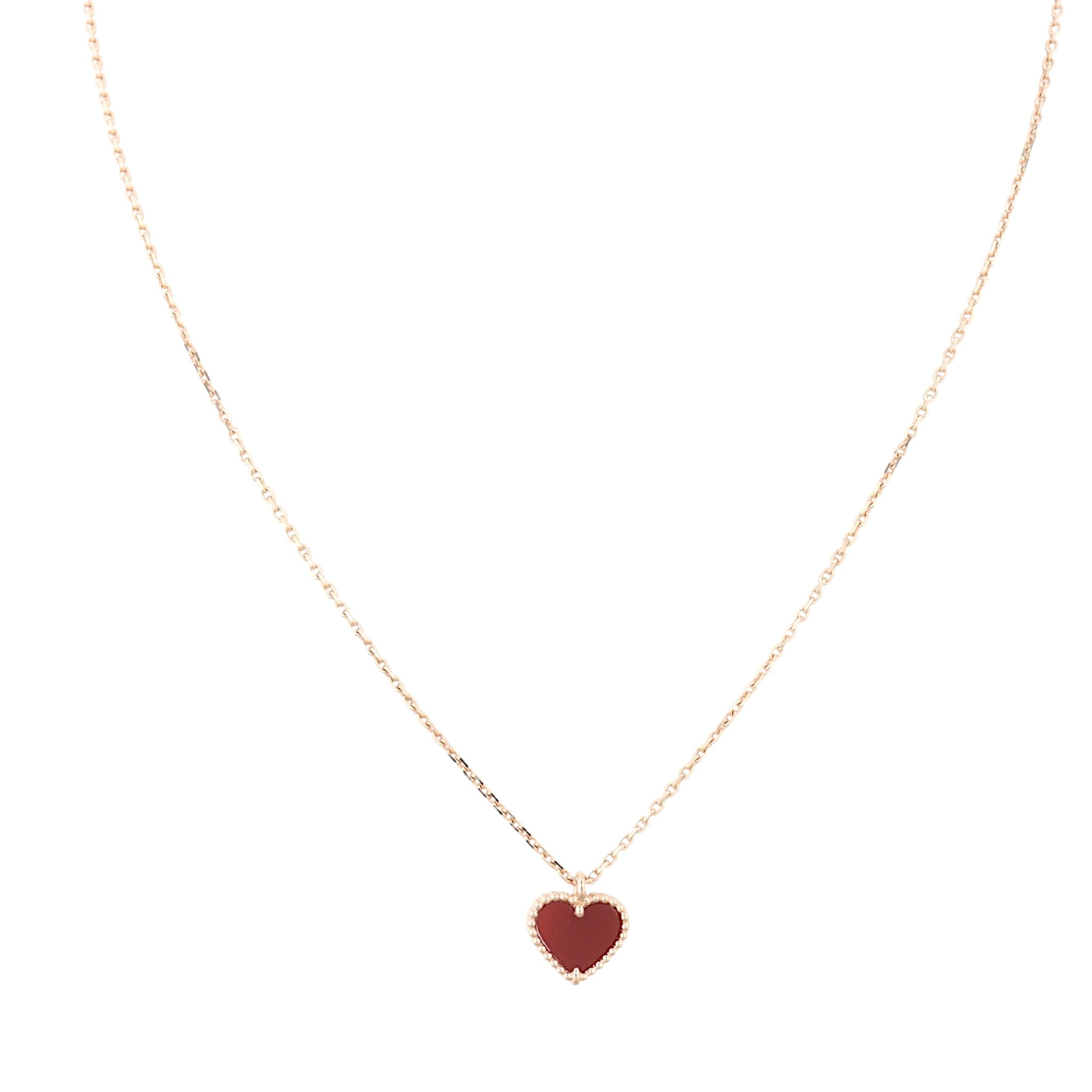 Van Cleef & Arpels Sweet Hearts Carnelian 18k Rose Gold Pendant Necklace